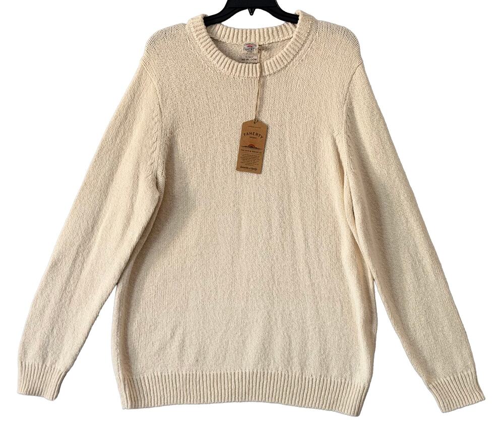 Faherty Heirloom Cotton Sweater Men's 2XLT Organic Cotton Crew Neck Bone NWT